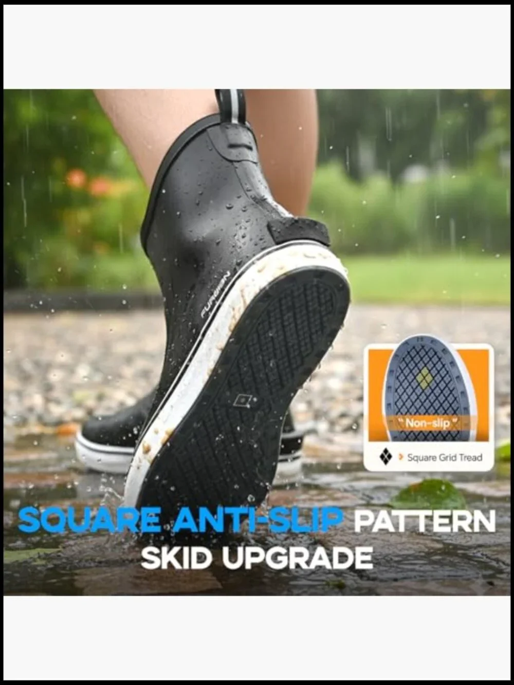 Men's Waterproof Ankle Rain Boots Non-Slip Rubber Deck Boots for Boating